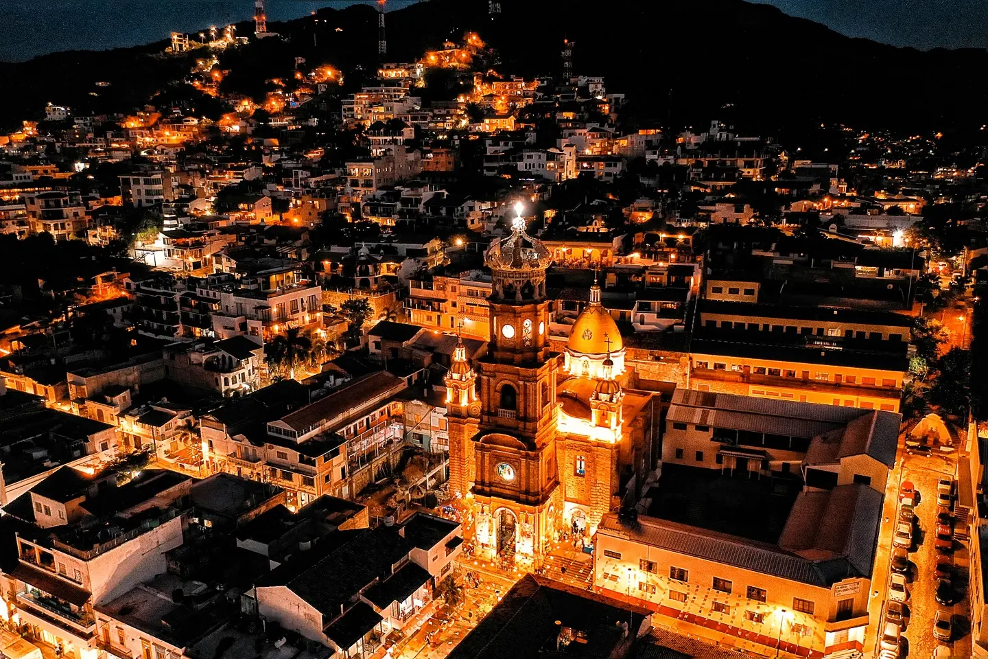 What is life like in Puerto Vallarta - city view at night.